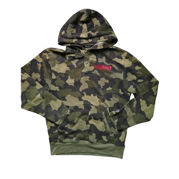 Champion Camo Hoodie Men’s S Green Pullover - Picture 1 of 9